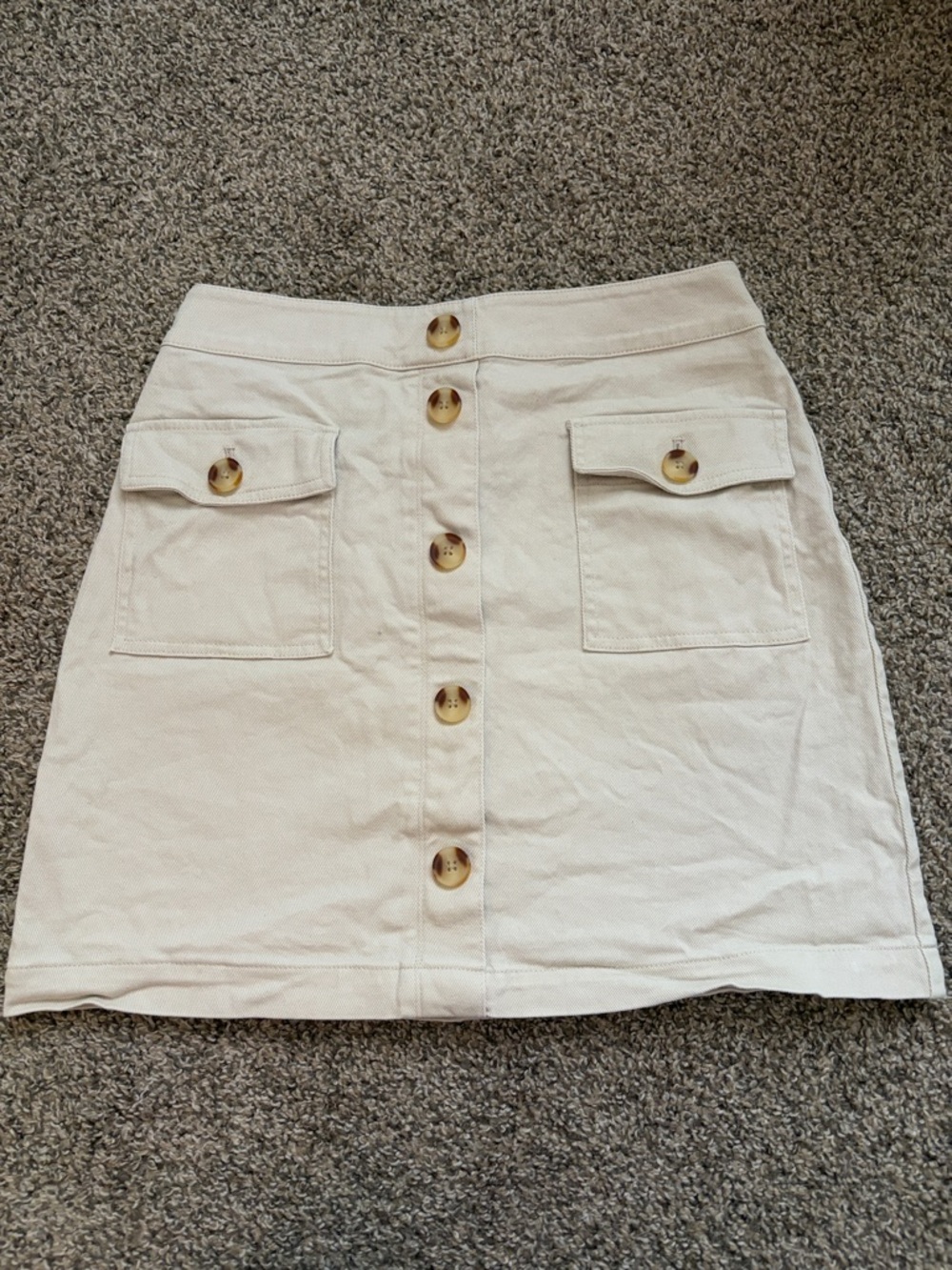 LOFT Cream Button-Front Pocket Mini Skirt